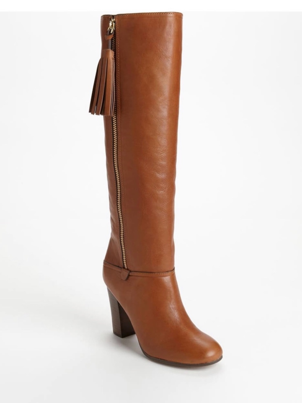 Coach Therese Cognac Brown Leather Knee-High Heeled Boots 8.5